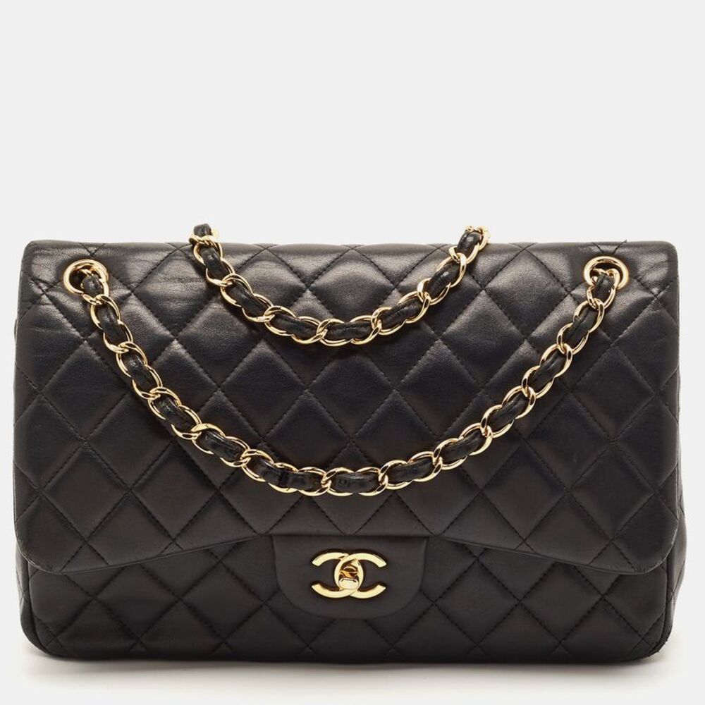 Chanel Classic Double Flap Jumbo Black Quilted Leather Bag